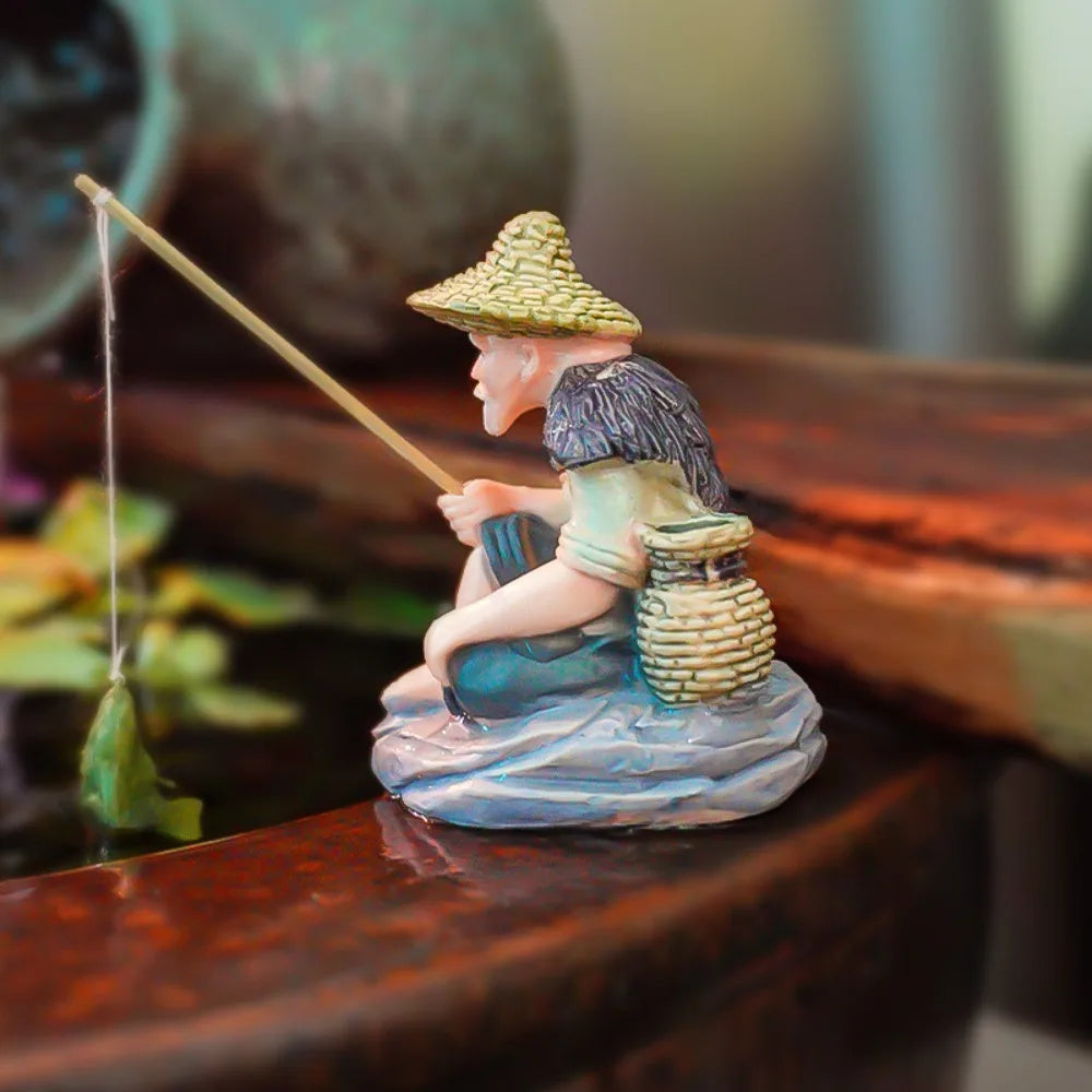 PVC Old Man Fishing Ornament – Fish Tank & Aquascape Decor Miniature Figurine Ornament Richie's