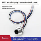 M12 IP67 Waterproof Connector 4/5/8 Pin Panel Socket 22AWG Wire Industrial Connector Richie's Back 4P M 20cm