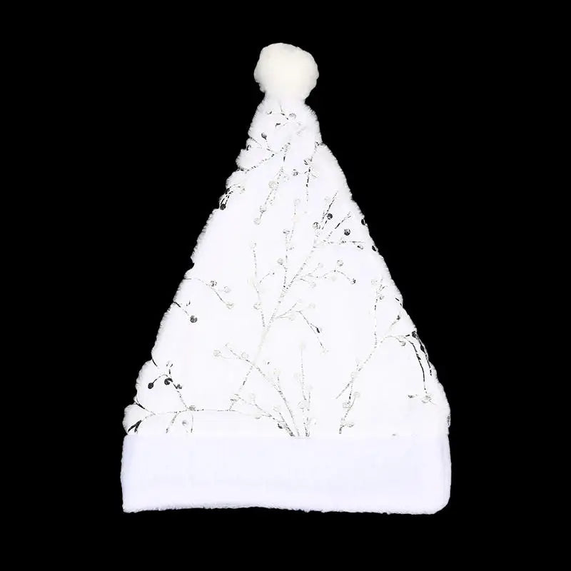 White Plush Santa Hat Gold Silver Sequin Snowflake Christmas Cap Christmas Santa Hat Richie's Silver Branch One Size