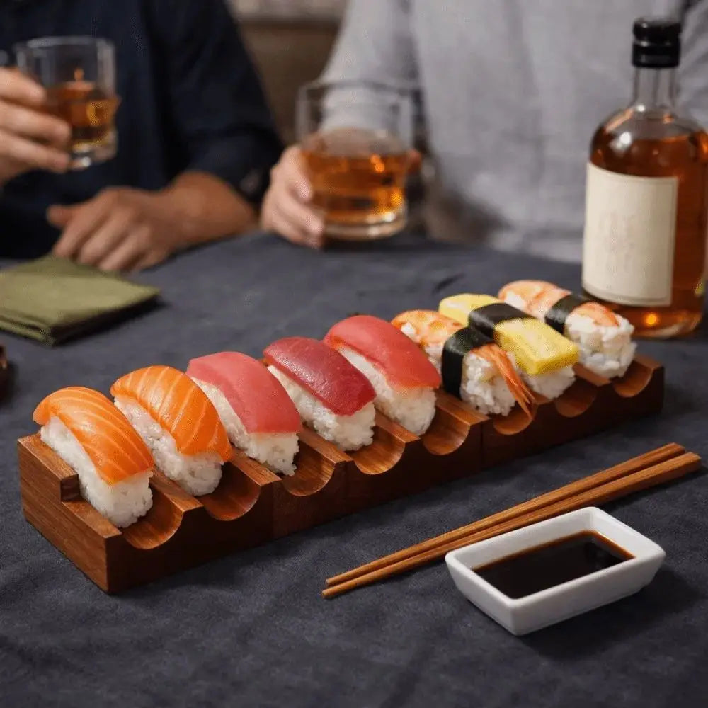 Sapele Wood U-Shaped Sushi Rack – Japanese Style Stand Sushi Serving Rack Richie's