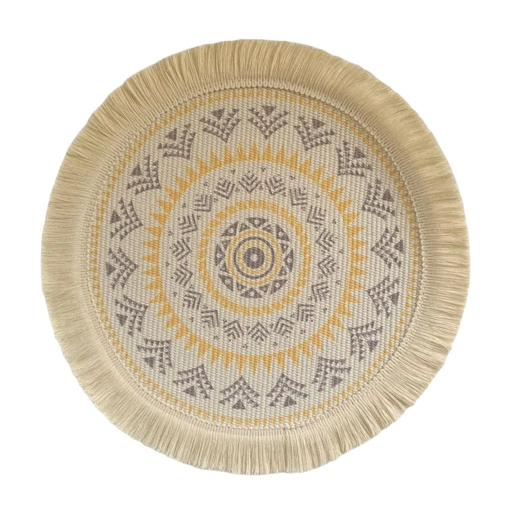 Bohemian Round Woven Placemat – Heat Resistant & Non-Slip Tassel Woven Placemat Richie's Orange Grey 1 L