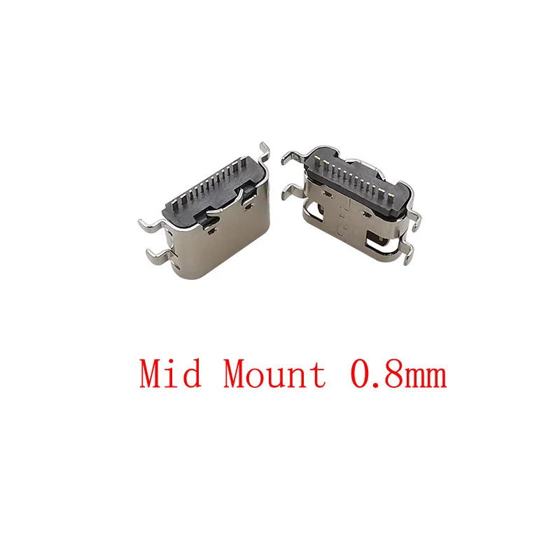 10Pcs USB 3.1 Type-C Female 16-Pin Mid Mount Solder Connector PCB Solder Connector Richie's