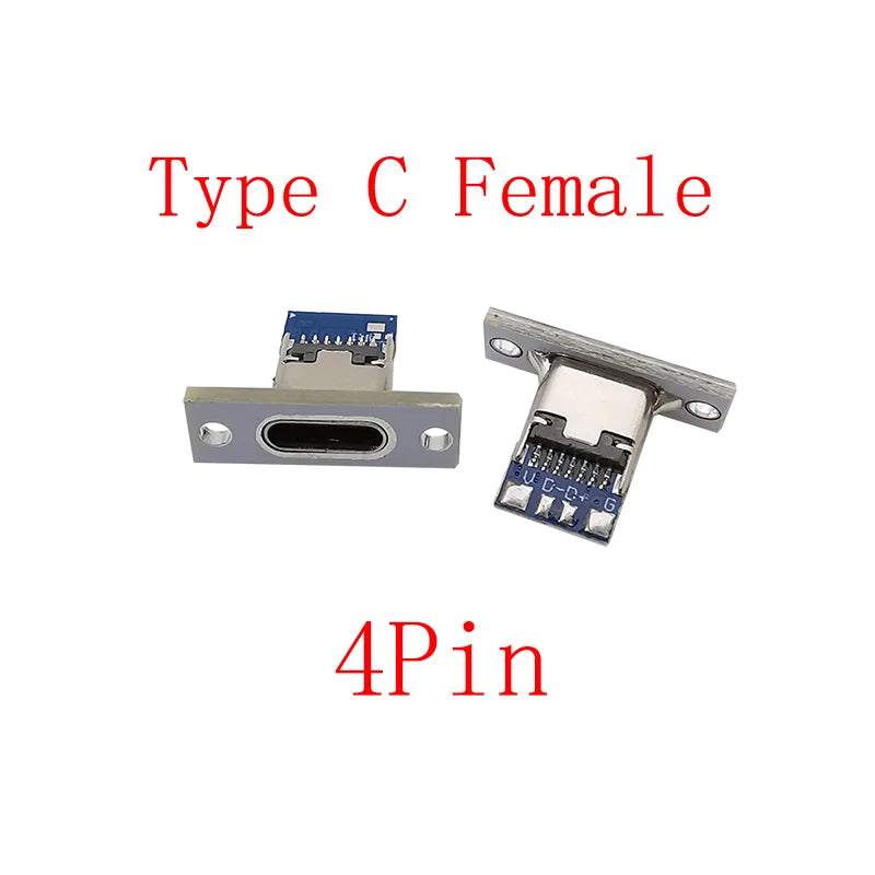 USB-C Female Soldering Connector 2/4/6 Pin with Fixing Plate USB-C Connector Richie's 4Pin White 10Pcs Type C Female