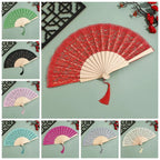 Vintage Chinese Folding Fan Lace Flower Tassel Pendant Wood Folding Hand Fan Richie's