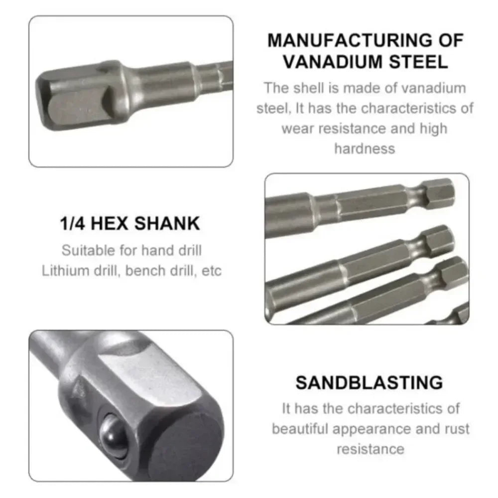 Chrome Vanadium Socket Adapter Set – Hex Shank 1/4" 3/8" 1/2" Socket Adapter Set Richie's