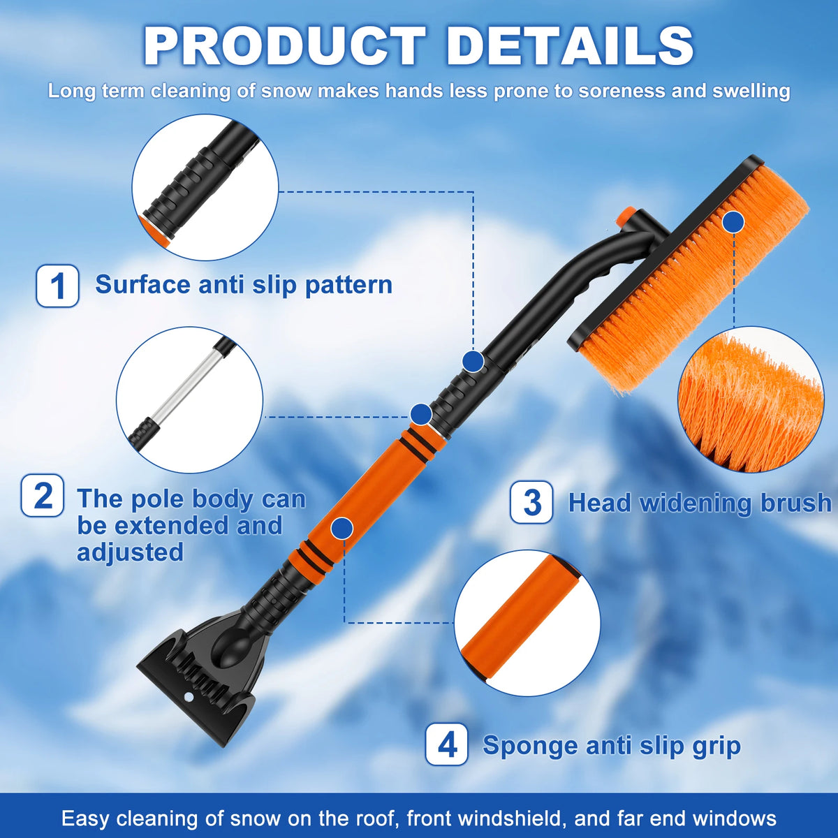 Extendable Car Snow Brush & Ice Scraper – 65–80cm Telescopic Car Snow Brush Richie's