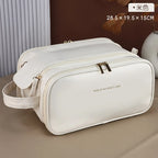 PU Leather Makeup Bag Large Capacity Double Zipper Travel Organizer Makeup Travel Bag Richie's glossy-white