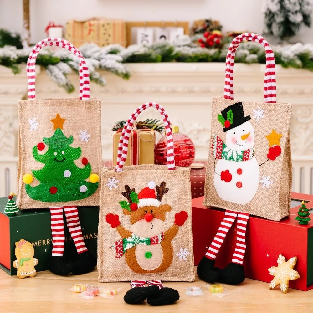 Linen Christmas Gift Bags – Santa Snowman Xmas Designs Christmas Gift Bag Richie's