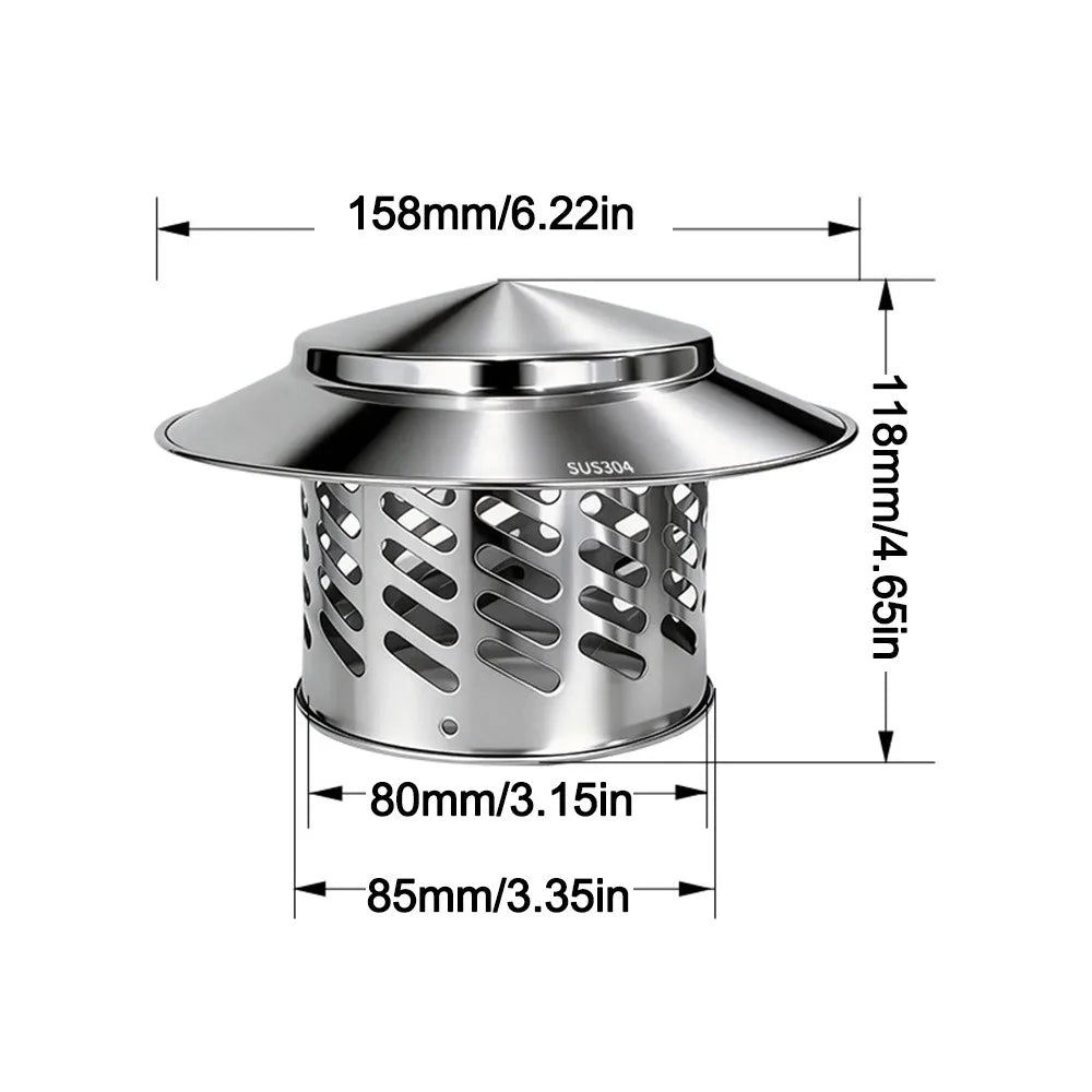 Stainless Steel Chimney Cap 80–200mm Rainproof Vent Cover Chimney Vent Cap Richie's 80