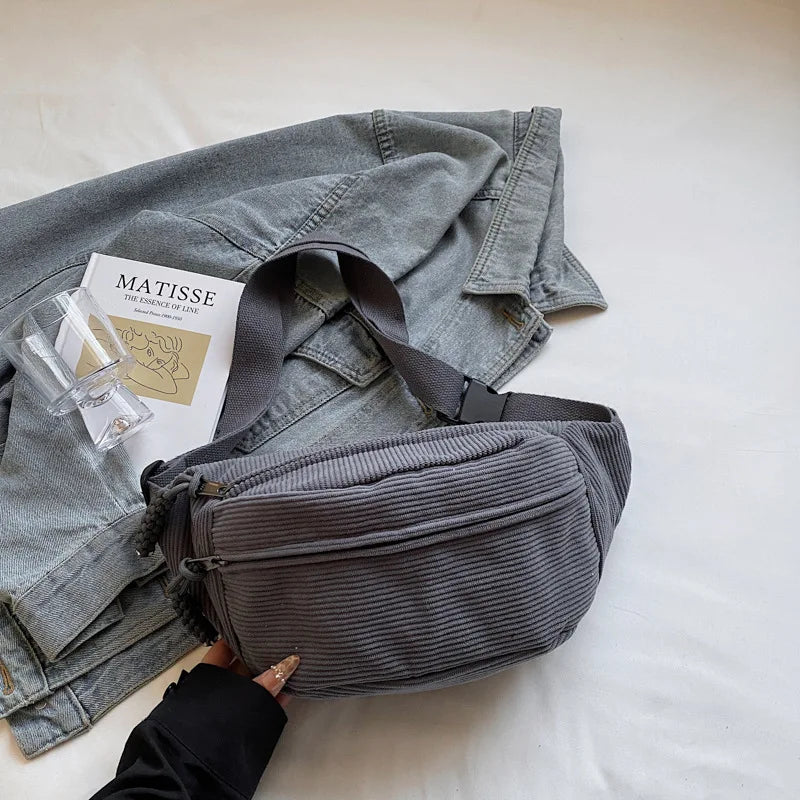Women's Vintage Corduroy Crossbody Waist Bag | Multi-Pocket Crossbody Waist Bag Richie's GRAY