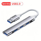 FUCHU 4-in-1 USB 2.0 Hub – USB-C & USB-A, 4 Ports USB Hub Richie's Grey USB A