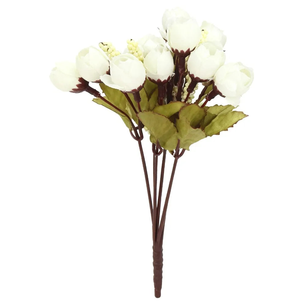 Silk Mini Rose Artificial Flower Stems 17.72in – Pearl Decorated Artificial Flower Stems Richie's White
