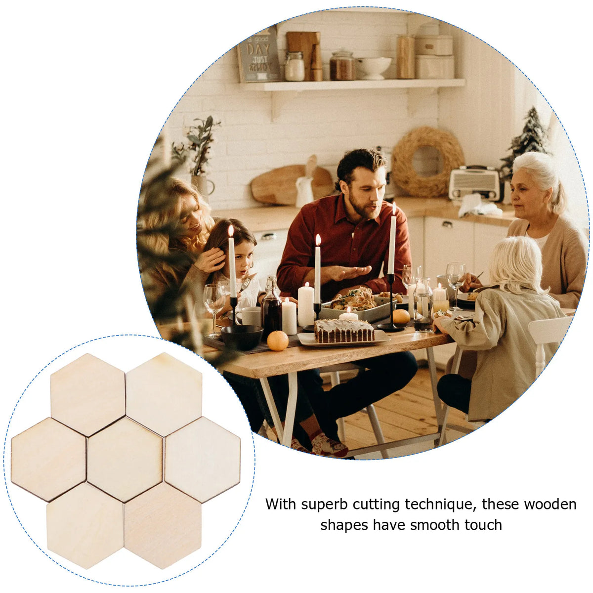 100Pcs Beech Wood Hexagon Craft Pieces for DIY Decor & Ornaments Wood Craft Shapes Richie's