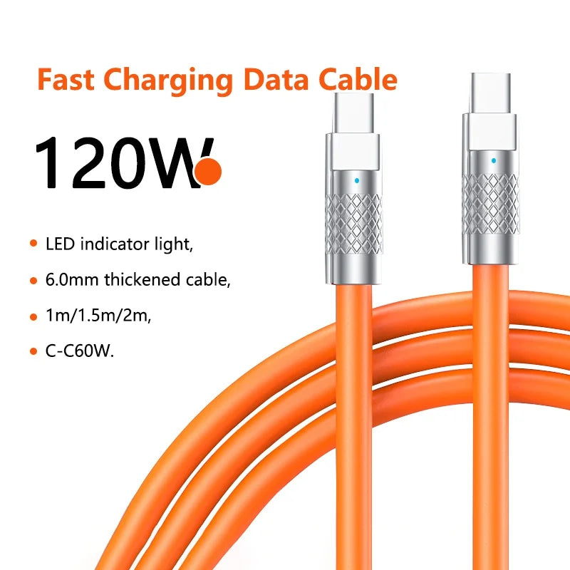 120W USB-C to USB-C Fast Charging Cable with LED Indicator USB-C Charging Cable Richie's