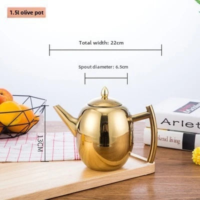 Stainless Steel Teapot Kettle 1L–2L with Filter | Gas & Induction Stovetop Tea Kettle Richie's 1.5L Gold Olive pot