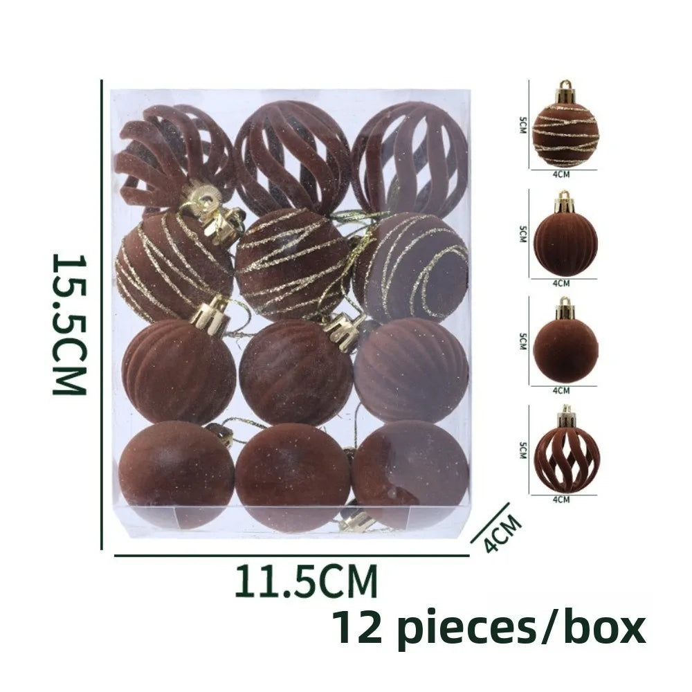12pcs Foam Christmas Ball Ornaments 6cm Xmas Tree Pendants Christmas Ornaments Richie's Brown