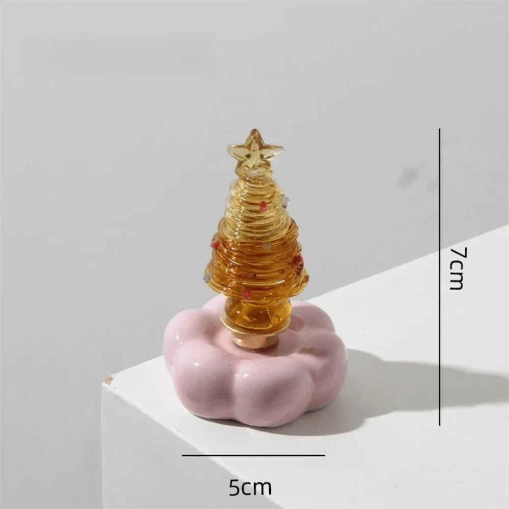 Glass Christmas Tree Figurine with Rotating Ceramic Base | Mini Christmas Figurine Richie's Golden Brown