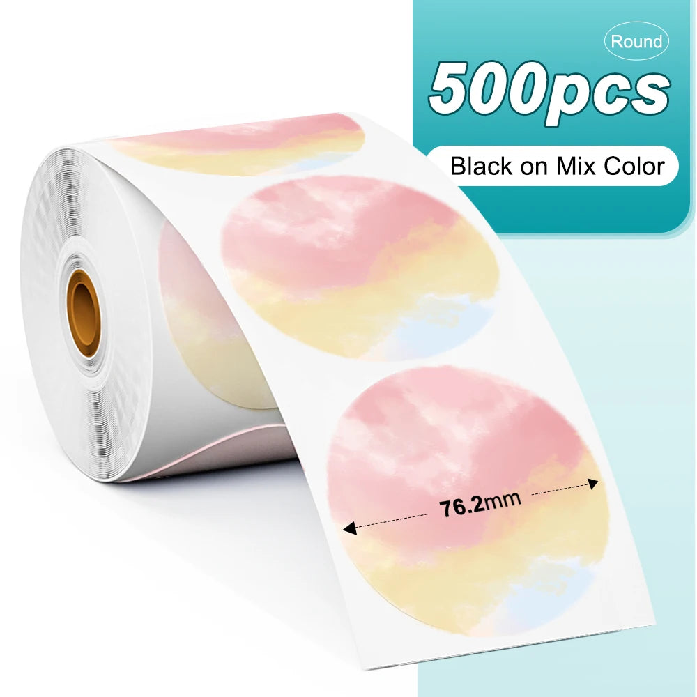 Phomemo 1000pcs Round Thermal Shipping Labels Rainbow Stickers Thermal Shipping Labels Richie's 500pcs HR