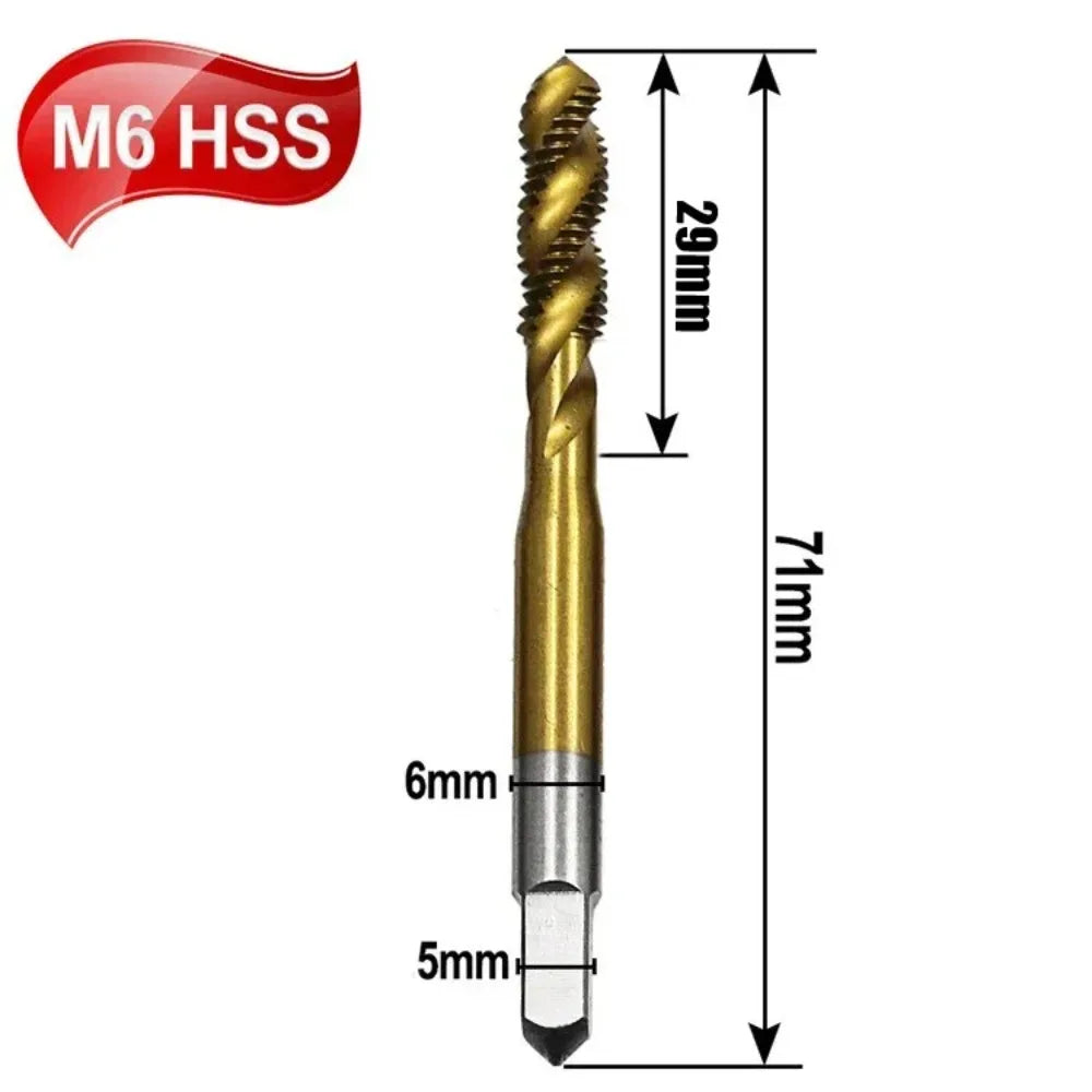 HSS Titanium Spiral Flute Thread Tap M3 M4 M5 M6 M8 Metric Thread Tap Richie's