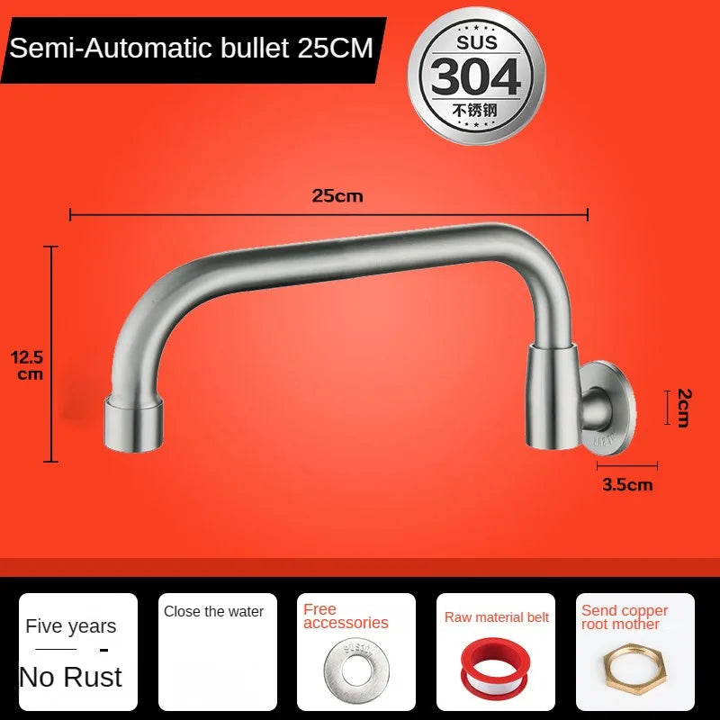 SUS304 Stainless Steel Wall Mount Kitchen Faucet – Swivel Spout Kitchen Faucet Richie's Bullet 25CM