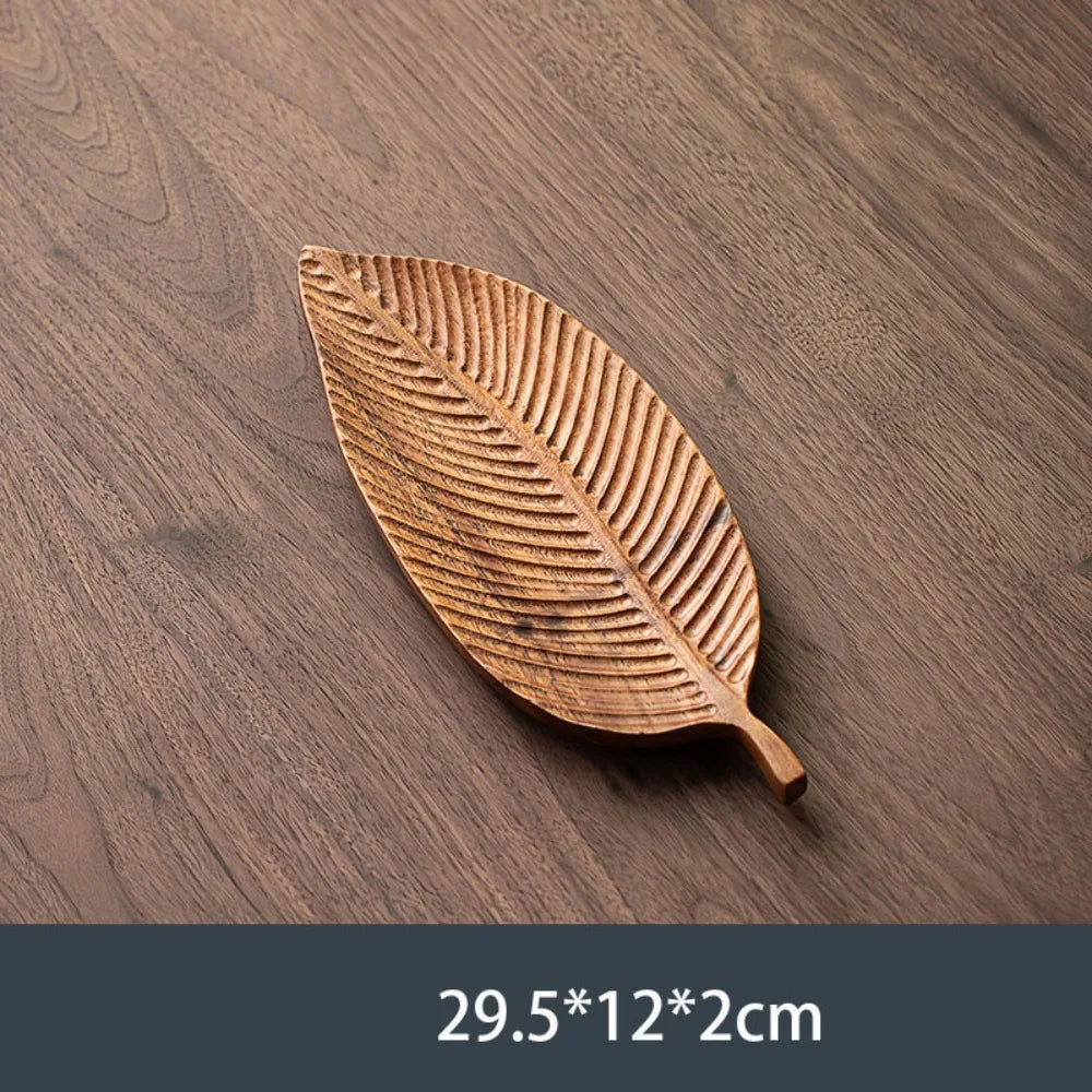 Walnut Wood Leaf Tea Tray – Round Snack & Fruit Serving Platter Wooden Serving Tray Richie's J