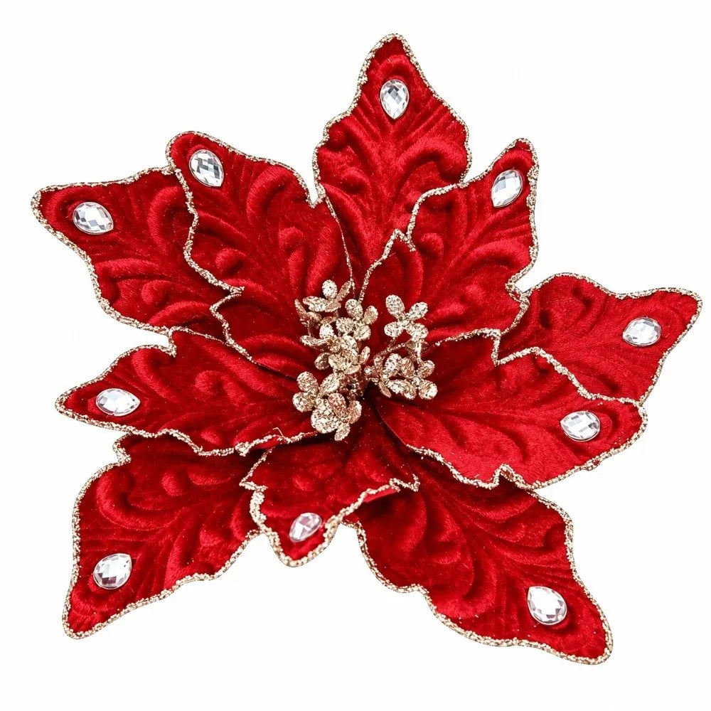 Glitter Poinsettia Artificial Christmas Flower 22cm Decoration Christmas Artificial Flower Richie's