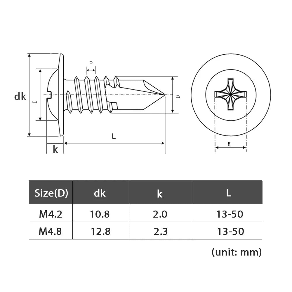 M4.2 M4.8 Black 410 Stainless Steel Self-Tapping Washer Screws Self-Tapping Screws Richie's