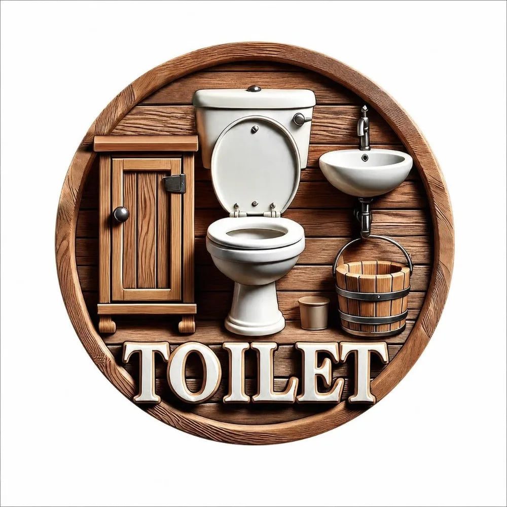 Wooden Hanging Bathroom Sign Round Farmhouse Wall Décor Wall Sign Plaque Richie's 09