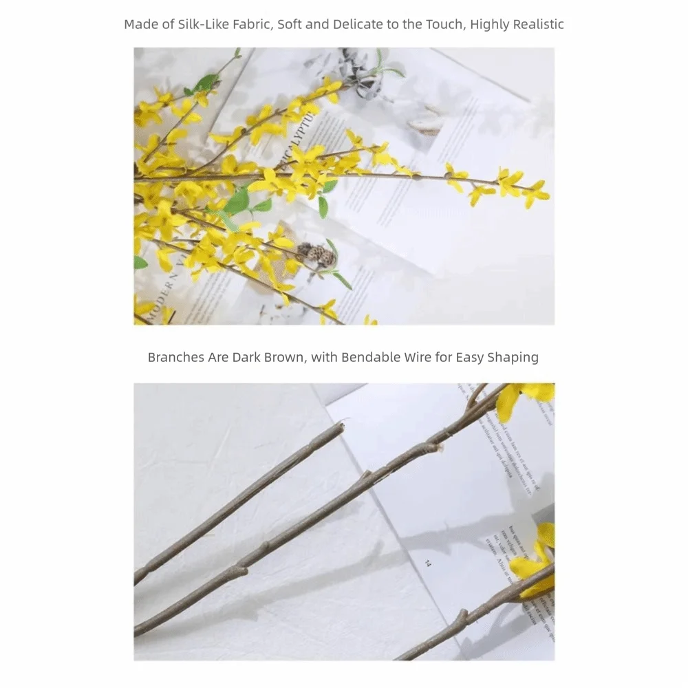 Yellow Faux Forsythia Stem 100cm – 12-Fork Artificial Flower Artificial Flower Stem Richie's