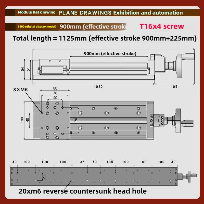 XYZ Manual Linear Slide Table Digital Display & Handwheel S100 Linear Slide Table Richie's S100-900MM-H
