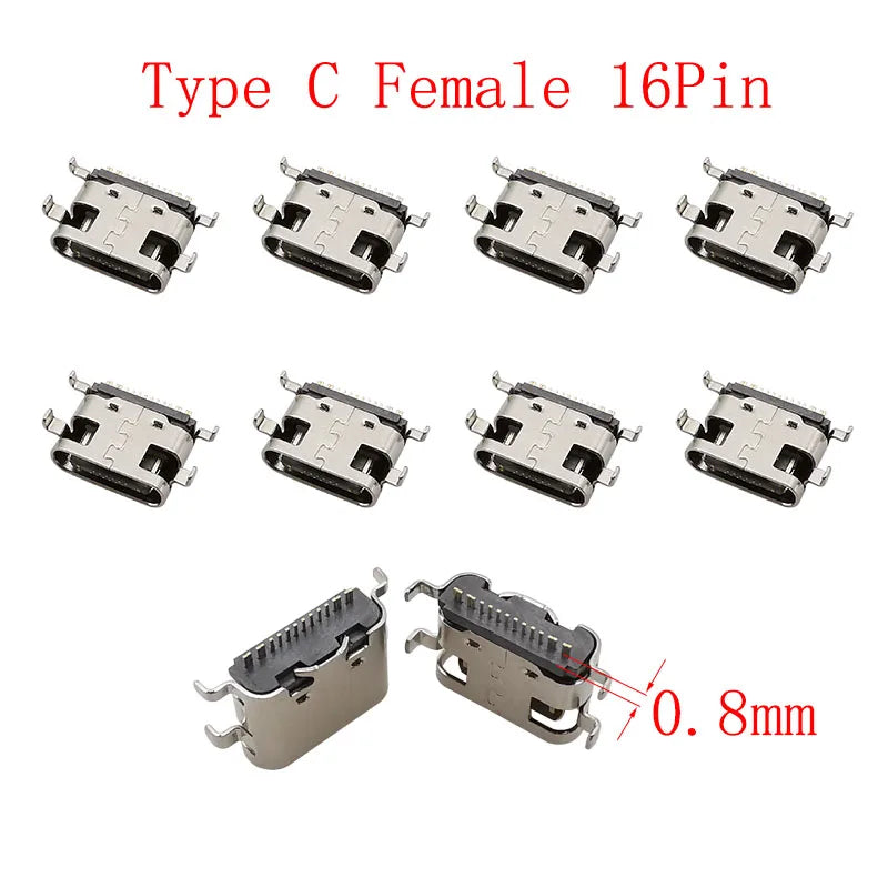 10Pcs USB Type-C 16 Pin Female Connector PCB Soldering DIY USB-C Connector Richie's C 0.8mm