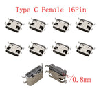 10Pcs USB Type-C 16 Pin Female Connector PCB Soldering DIY USB-C Connector Richie's C 0.8mm