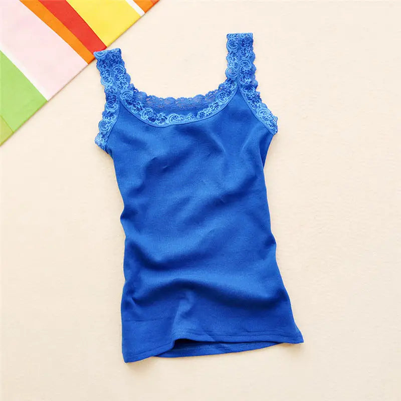 Women's Sleeveless Lace Cotton Tank Top – White & Black Lace Tank Top Richie's royal blue One Size