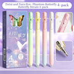 Butterfly Fidget Gel Pen Set 4 Pcs – Aesthetic Rotatable Top Fidget Gel Pen Set Richie's black