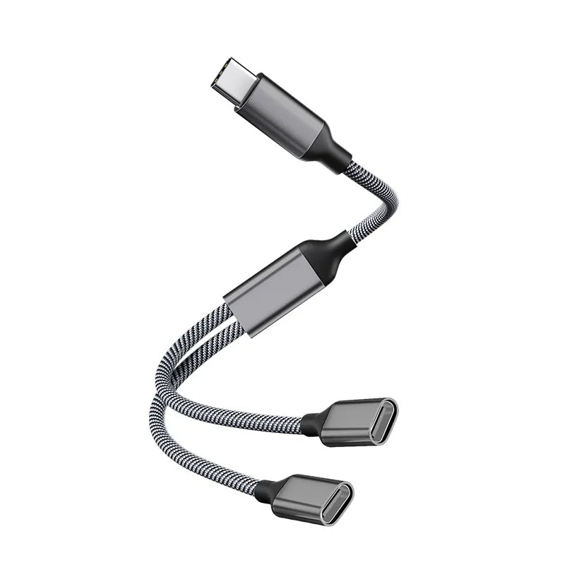 2-in-1 USB-C Splitter Cable Dual Port OTG Data Sync & Charging USB-C Splitter Cable Richie's Grey