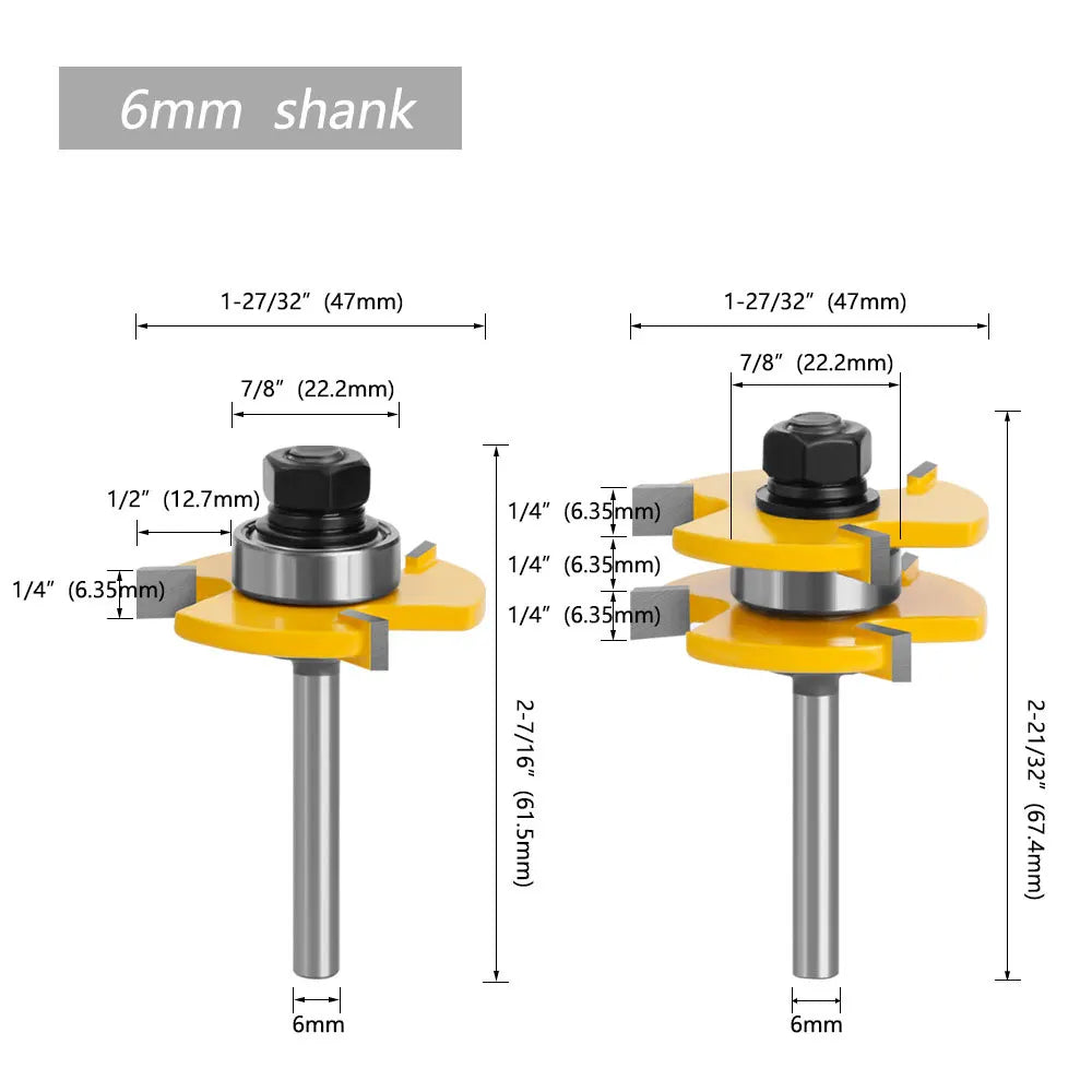 Tongue & Groove Router Bit Set – 2Pc Carbide T-Shape 8mm Shank Router Bit Set Richie's 6MM shank