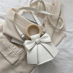 Bow Tie Mini PU Leather Crossbody Bag – Wooden Handle Tote Crossbody Shoulder Bag Richie's WHITE
