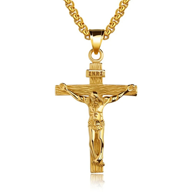 Sacred Crucifix Cross Pendant Necklace – Gold & Silver Steel Cross Pendant Necklace Richie's Gold