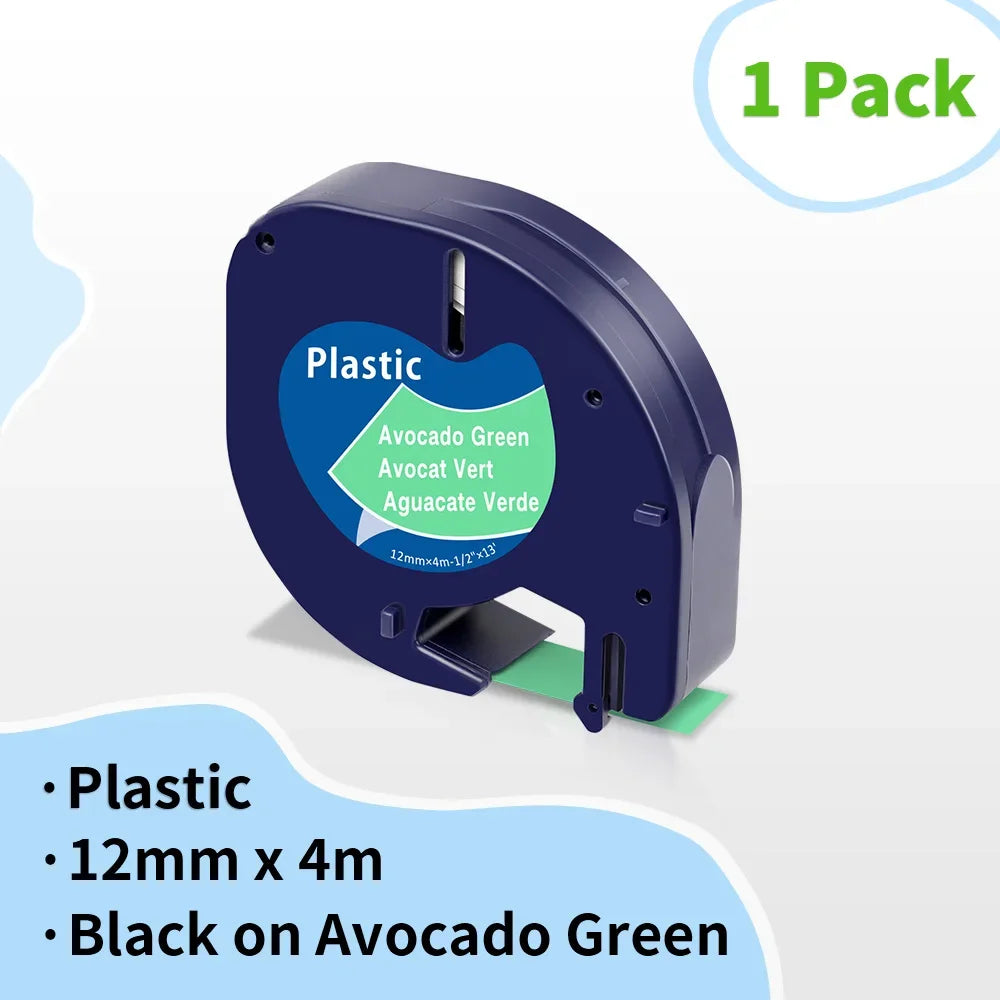 Dymo LetraTag 12mm Compatible Label Tape White – 91201/91200 Label Maker Tape Richie's Avocado green