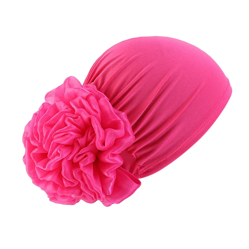 Women's Elastic Turban Cap Flower Hijab Headscarf Beanie Turban Head Wrap Richie's rose red