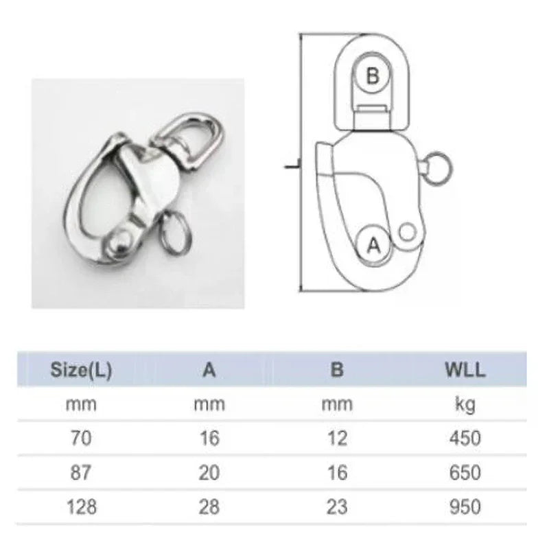 316 Stainless Steel Swivel Eye Snap Shackle | Quick Release Marine Marine Snap Shackle Richie's