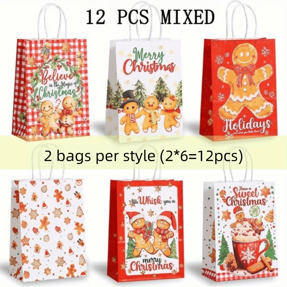 12pcs Kraft Paper Christmas Gift Bags – Gingerbread Man Design Christmas Gift Bags Richie's 12pcs 21-15-8cm