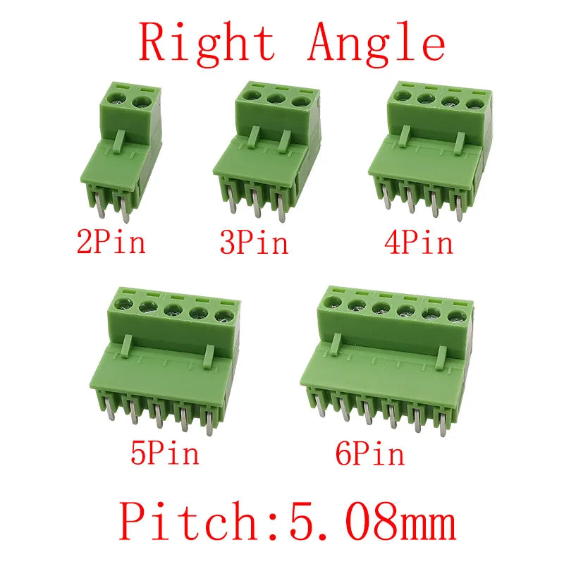 2EDG PCB Screw Terminal Block 5.08mm 2–6 Pin Connectors 5/10 Pairs PCB Terminal Connector Richie's Right Angle 3Pin 10Pairs