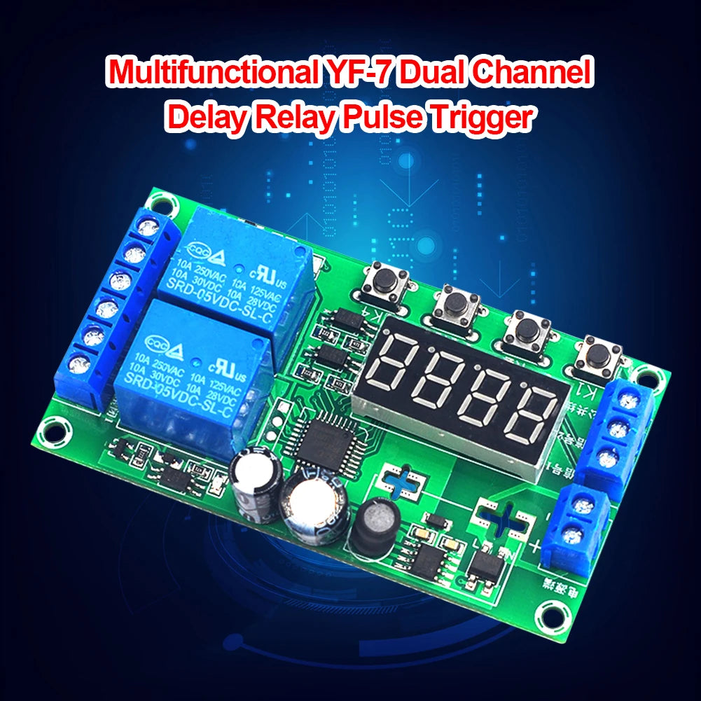 YF-7 Dual-Channel Delay Relay Module 7-30V DC Timer PCB Relay Timer Module Richie's