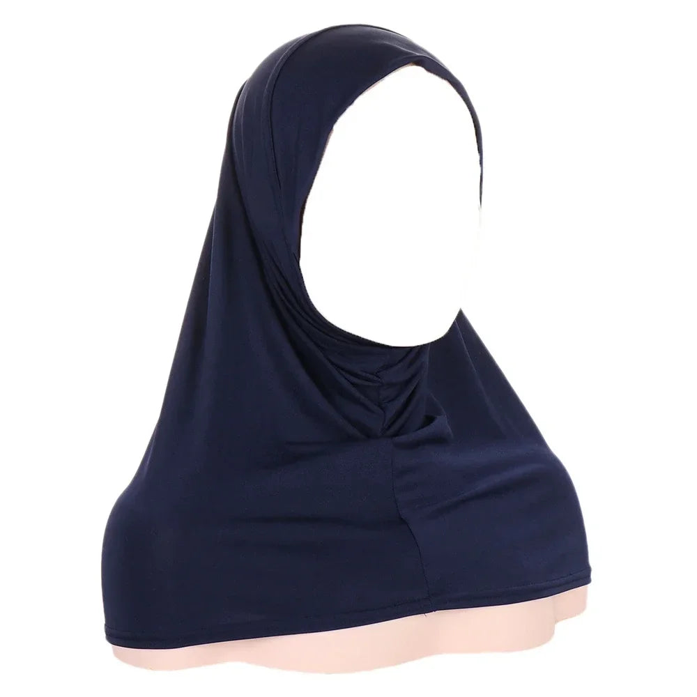 Women's Jersey Hijab Underscarf Inner Cap – Solid Neck Cover Hijab Underscarf Cap Richie's 01 Navy Blue