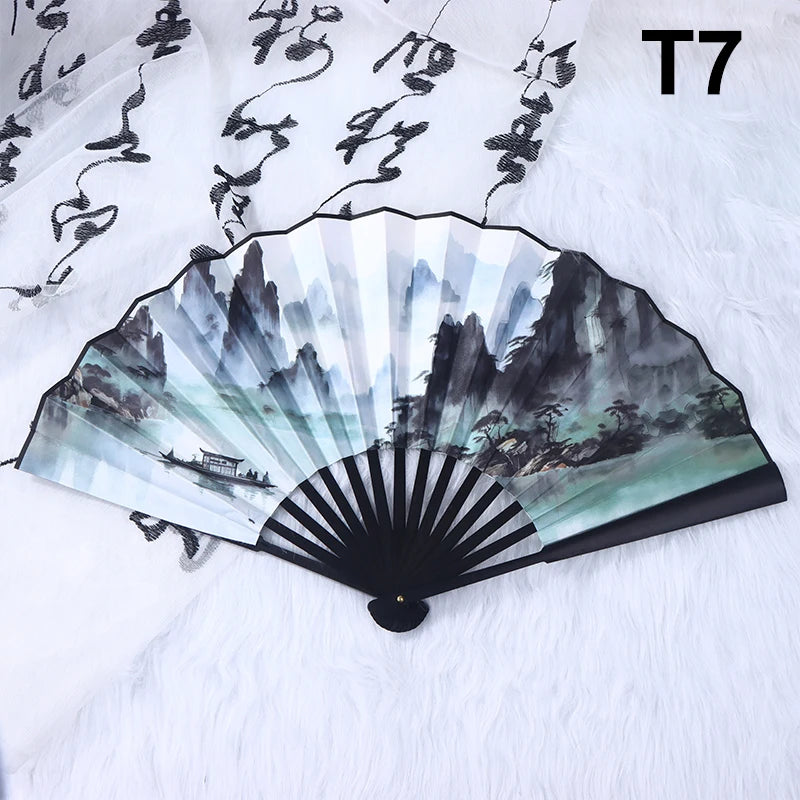 Double-Sided Silk Bamboo Folding Fan – Chinese Hanfu Style Decorative Folding Fan Richie's T7