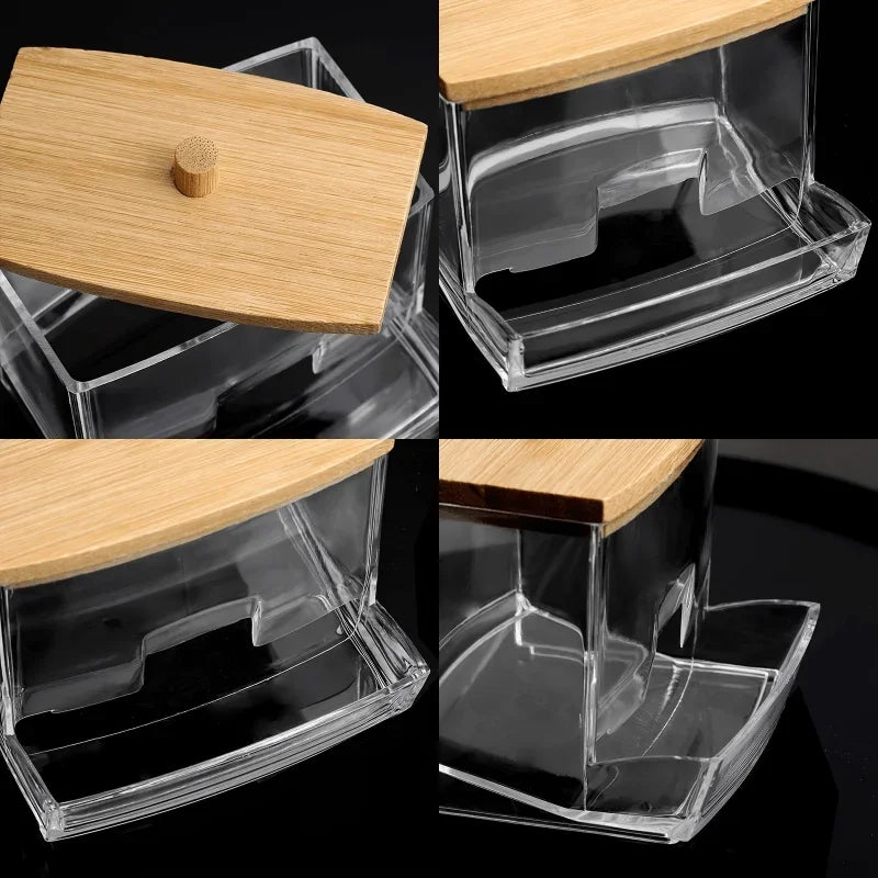 Acrylic Dustproof Storage Jar with Wooden Lid | Desk & Bath Cosmetic Organizer Jar Richie's