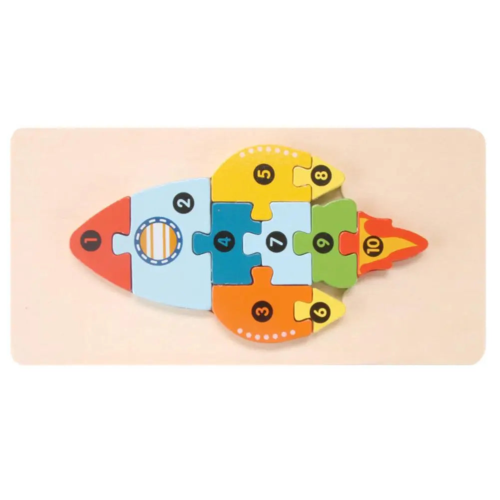 Wooden 3D Jigsaw Puzzle for Toddlers – Animals & Vehicles Wooden Kids Puzzle Richie's Rocket