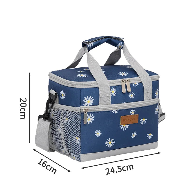 Thermal Lunch Bag Waterproof Oxford Insulated Picnic Bag Insulated Lunch Bag Richie's dark blue daisy