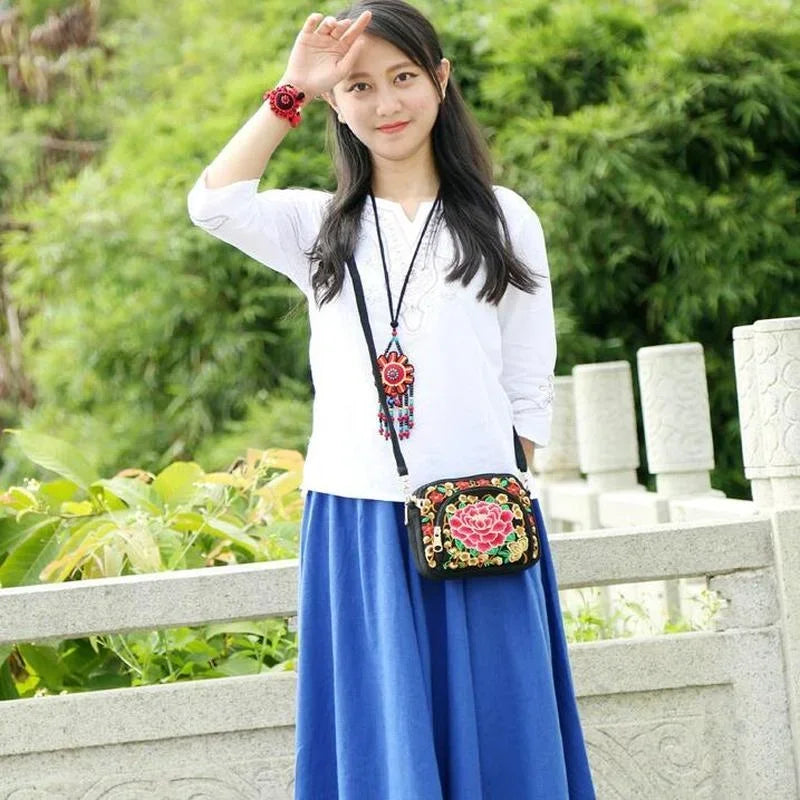 Vintage Boho Hmong Embroidery Women's Canvas Shoulder Bag Embroidery Shoulder Bag Richie's